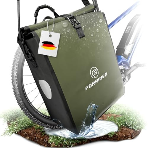 Forrider Fahrradtasche Wasserdicht für Gepäckträger [25L] mit Schultergurt & Reflektoren | Fahrrad Gepäckträgertasche | E-Bike & Fahrrad Tasche Fahrradtaschen Gepäckträger Tasche hinten (Grün)