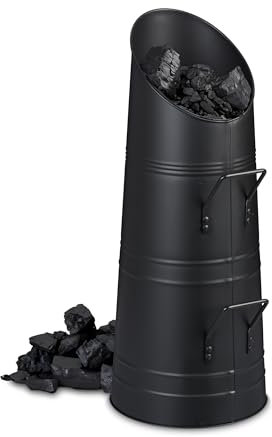 Relaxdays Contenitore Porta Carbone da Camino, Secchio per Pellet, Portacenere in Metallo da 12 Litri, Caminetto, Nero