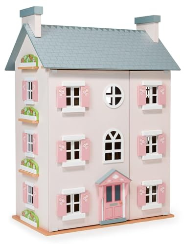 Mentari Heather Hall Maison de poupée en bois – Explorez le jeu de poupée haut de gamme avec cette grande maison de poupée en bois ! Panneaux pivotants, toit amovible et fenêtres fonctionnelles pour