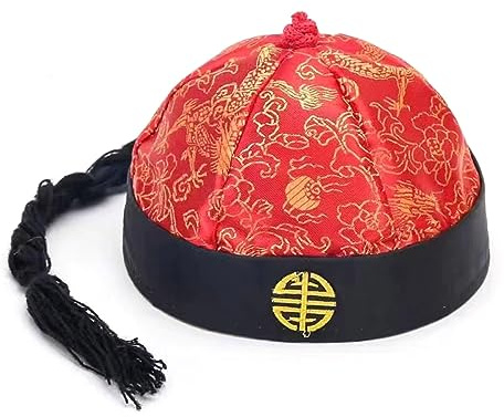 Maxtonser Sombrero tradicional de emperador chino para tela de seda, sombrero de príncipe chino Tangzhuang Cosutme Accesorios rojo parte superior negro borde número 8