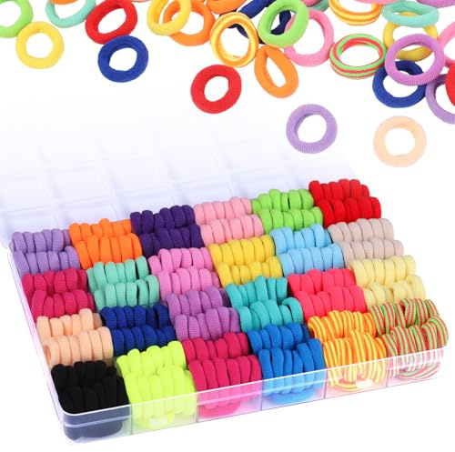 Funtopia Elastique Cheveux Fille, 360 Pièces Petit élastique Cheveux, Epais en Coton Sans Couture, Mini Chouchous Multicolore Accessoire Cheveux pour Bébé, Enfants, Femme(2 cm 24 Couleurs)