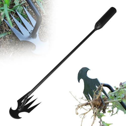 Zappe da Giardino per diserbo, Sarchiatore Manuale con Manico, Earchiatore per Erbacce Professionale, Attrezzi per Diserbo, Estirpatore Erbacce orto, Estirpatore Erbacce Manuale (Nero 50CM)