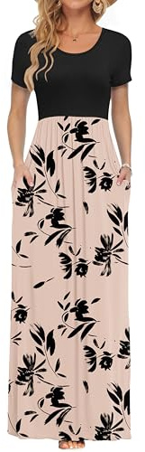 AUSELILY Maxi Dress for Women Summer Casual Long Dress Brown Black XL