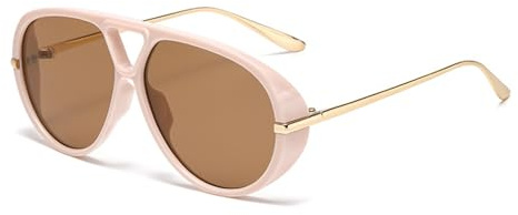 J&L Glasses Polarized Oversized Pilot Sunglasses for Women Men Big Round Frame Shield Trendy Sun Glasses Vintage Shades (Pink-Brown)