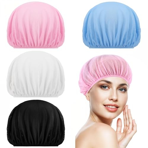 4 Pcs Mesh Sleep Bonnet Hair Nets Cap for Women, Mesh Hair Nets For Sleeping In, Night Sleeps Cap Night Curly for Sleeping Hairs Cover for Home Use (White, Pink, Light Blue, Black)