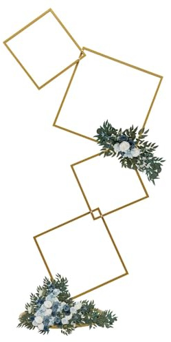 HUWOYG 4 nivåer bröllop rund/fyrkantig ring bakgrundsstativ avtagbar guld metall blomma ballong båge för bröllopsdekorationer (guld fyrkant)