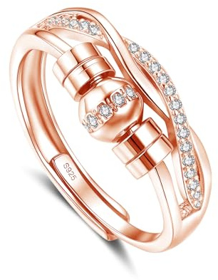 Bewenda Silver Ångestring för kvinnor, 925 sterling silver ångestring med pärlor zirkonia, flexibel justerbar anti-stressring, oändlighet spinner fidgetringar, unisex stämningsring mot stress, Sten