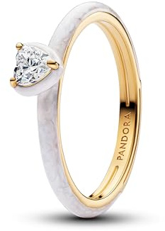 PANDORA Anello da donna Oro Bianco Chakra Cuore 163088C01, 52/16,6, Argento sterling, Zirconia cubica