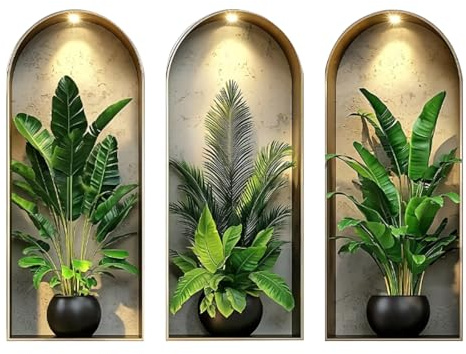 milaosk 3 Piezas Pegatinas de Pared 3d 28 x 63 cm Vinilo Pared Plantas Verdes Vinilos de Pared Decorativos Arte Moderno Adhesivos Decorativos Murales para Cocina Dormitorio Sala de Estar Baño