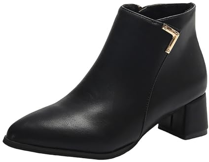 Maskjuwio Stivali in pelle da donna eleganti con tacco | Stivaletti Chelsea da donna | comodi stivali da equitazione imbottiti caldi | Vintage Western Stivali corti da donna outdoor leggeri, Nero , 36