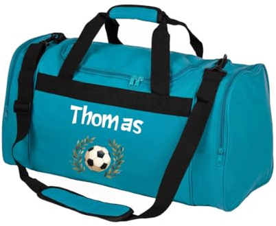 minimutz Sac de sport pour enfants personnalisé pour le football, sac de voyage pour garçons grand, sac de sport pour enfants avec nom 26L, Turquoise., 54 x 28 x 26 cm