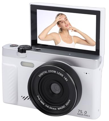 Sxhlseller 4K Digitalkamera för Fotografering, 75 MP WiFi-videokamera med 3,0-tums Vändskärm, 18x Zoom Autofokus WiFi-resekameror APP Försköna Funktion för Resor Landskap (Vit)