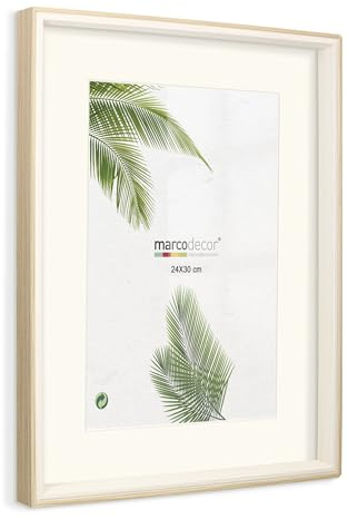 Marco de foto 24x30 cm SIN paspartu y 18x24 cm CON paspartu, color Madera - Blanco con paspartu, para colgar en horizontal y vertical (Madera Blanco X1 Ud.) marcos para cuadros 24x30 cm