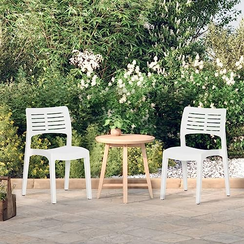 YunCangg Garden Chairs Set of 2 White Polypropylene Stackable Lightweight Outdoor Balcony Chair with Ergonomic Backrest Weatherproof for Patio and Camping