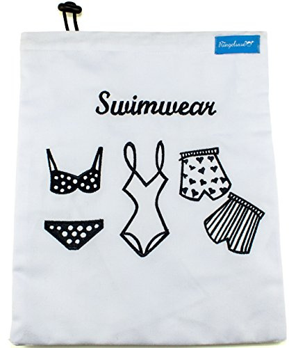 Ringelsuse Pochette de Plage Bikini-Bag pour Maillots de Bain mouillés Résistant à l'eau Blanc 24 x 29 cm
