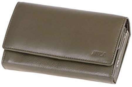 MIKA 42163 - Damengeldbörse aus Echt Leder, Portemonnaie im Querformat, Geldbeutel mit 6 Kartenfächer, 4 große Fächer als Scheinfächer und doppeltes Münzfach, Brieftasche grün, ca. 17 x 10 x 4,5 cm
