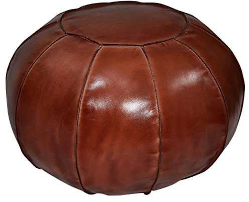 Casa Moro Orientalischer Echt-Leder Pouf Yuva Karamel mit Füllung Ø 52cm Höhe 36cm rund Polsterhocker Sitzpouf modern Fußhocker Sitzhocker Ledersitzkissen HH3314