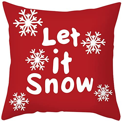 AMDXD Weihnachten Kissenbezug 40x40cm, Kissenhüllen let it Snow Schneeflocke Muster, in Polyester, für Zuhause Sofa, Schlafzimmer Dekor, Weiß Rot