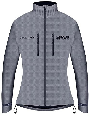 Proviz Damen REFLECT360 Plus wasserdichte Fahrradjacke, hohe Sichtbarkeit, reflektierender Fahrradmantel, silber, 46