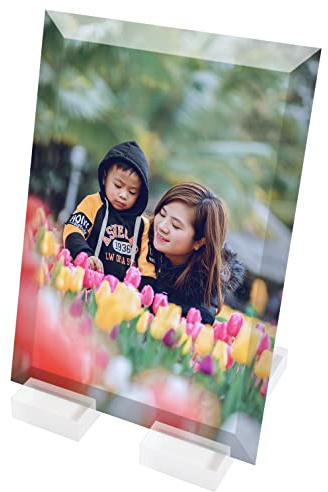 Ice Prints Custom Flat Glass 5x7 Photo Prints With Acrylic Stand|Vertical Image|Personalized Image Printed Directly Custom Picture On Glass, Personalized Gift For Bridal Shower, Family, Wedding, Father