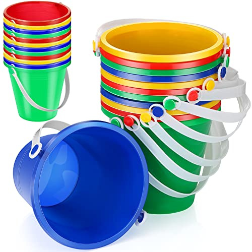 Didaey 24 Pcs Beach Bucket Sand Buckets Bulk for Kids 5 Inch Colorful Fun Plastic Pails and Sandcastle Mold for Toddler Summer Beach Birthday Party Favors Pool Play Castle Water (4 Colors)
