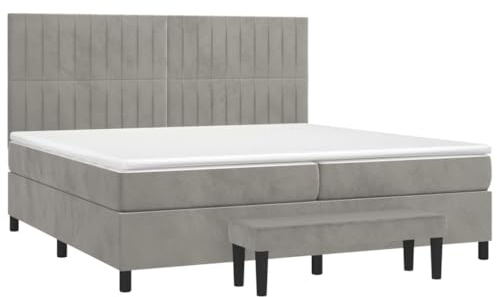 vidaXL Cama Box Spring con Colchón Somier Cama de Matrimonio Base Estructura Mueble Dormitorio Habitación Interior Terciopelo Gris Claro 200x200 cm