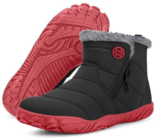 Gaatpot Barefoot Botas Invierno Hombre Calentitas Botines de Nieve Zapatillas Minimalistas para Forradas Calzado Comodo Antideslizante Negro_rojo 46