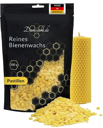 daswachs.de® Natur Bienenwachs Pastillen Beeswax gelb 500gr. Made in Germany | Bienenwachsplatten für Kerzen | Wachs zum Kerzen gießen | Bienenwachs Kerzen selber Machen | reines Bienenwachs kaufen