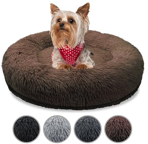 bluzelle Orthopädisches Hundebett für Kleine Hunde & Katzen, 50cm Donut Kissen Waschbar Rund Memory Foam Hundekorb Katzenbett Flauschig Hundekissen Katzenkissen, Farbe:Coffee