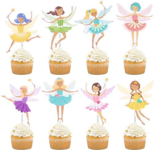24 Stück Tortendeko Fee Muffin Torten Deko Feen Elfe Cupcake Topper Elfen Kuchendekoration für Kinder Geburtstags Party, Nachmittagstee