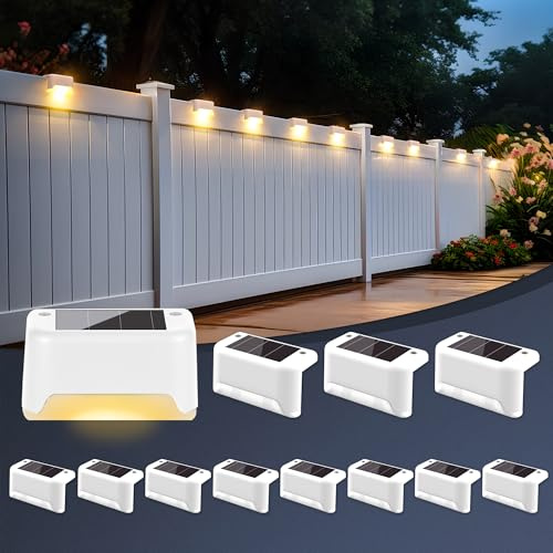 GIGALUMI 12 Pezzi Luce Solare Esterna per Scale, Luci Solari a LED per Esterni, Giardino, Impermeabile, Luci Solari per Esterni, Scale, Recinzione, Terrazza, Patio, Strada (Bianco, Bianco Caldo)
