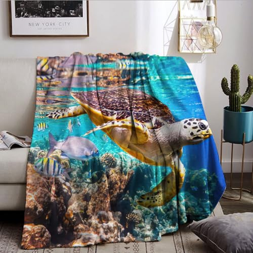 BNREDA Manta de Peluche Tortuga, Animales en el océano Esponjoso Franela Manta de Lana, sofá Manta Manta para niños y Adultos (Tortuga-1, 150x200cm)