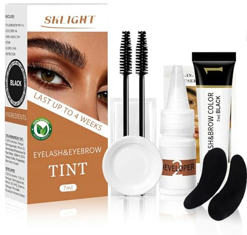 Lash Color Kit, Natural Black Eyelash & Eyebrow Color Kit with Reusable Eye Patch, Voluminous Coloring for Lash and Brow with Herbal Ingredients, Safe & Easy to Use, Temporary Color up to 2 Weeks, 7ml