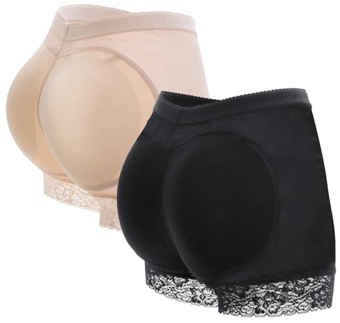 DAVBNM 2 Pcs Women Butt Lifter Padded Shapewear Fake Butt Lifter Padded Pants Lace Seamless Hip Enhancer Control Panties Body Shaper Underwear Women Tummy Control Underwear Black