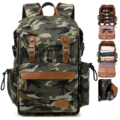 Padwa Lifestyle Camera Backpack - Canvas Camera Bag with 16” Laptop/Lens & Tripod Compartment for Photographers