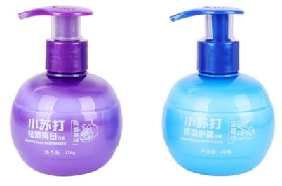 Hohopeti Baking Soda Toothpaste Press Dispense Fruity Oral Care with Blueberry Passion Fruit Flavors for Deep Teeth Cleaning Stain Removal Gum Protection Fresh Breath