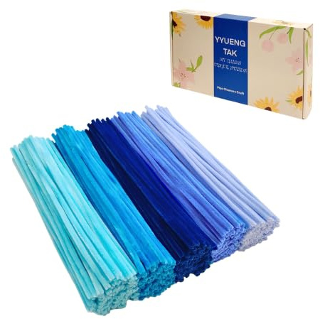 YYUENG TAK 300 st Chenillestickor Blå med Vicklande Ögon (5 Nyanser) | Blue Pipe Cleaner (30CM x 6mm), Piprensare Blå för Hantverk: Blommor, Djur, Heminredning och Skapande Aktiviteter