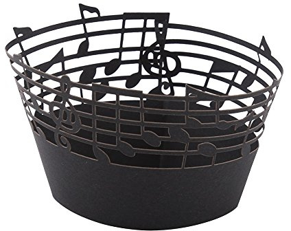 Delaman® 50Pcs Magdalena Papper Envoltura de Las Notas Musicales Ahueca hacia Fuera El Mollete Topper for la Fiesta de Cumpleaños Decoración de la Boda Negro