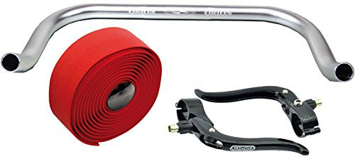 Permanent cykel bullhorn Fixie Singlespeed racercykel triathlon-styre silver 400 mm med bromsspak och rött styrband