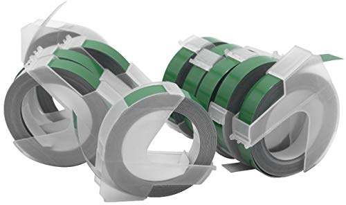 vhbw 10 x 3D präglingstejp kassett vit på grön lämplig för Dymo 1805, 1855, Jet, Junior, Mini, Omega etikettskrivare 9 mm