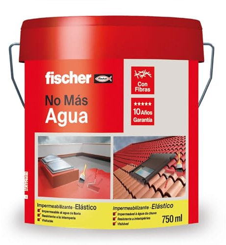 fischer - Pintura Impermeabilizante con Fibras | Resistente al Agua y Exteriores | Protección Elástica y Antideslizante | Ideal para Terrazas y Techos | 75ml (Cubo 1kg) | Terracota