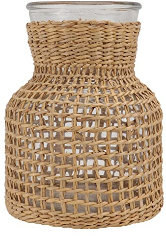 Decorative Glass Vase Rustic Rattan Vase Pot Planter Flower Container Rattan Weave Glass Bottle Wedding Centerpiece Table Decoration