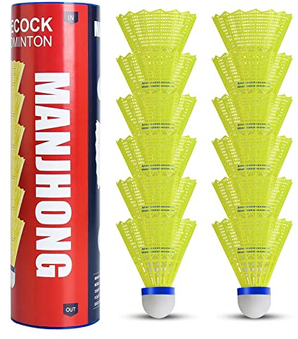 MANJHONG Nylon Badminton Shuttlecocks, Great Flight & Balance, Durable Shuttlecocks for Indoor Outdoor Sports Playing, Yellow 12 Pack