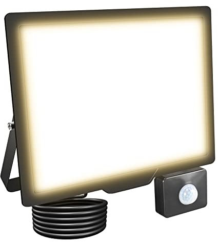 Willpower Faro LED Esterno con Sensore di Movimento 75W 7500LM Faretto LED Bianca Caldo 3500K Proiettore LED IP66 85V-265V Luce di Sicurezza per Giardino Cortile Garage Patio Corridoio