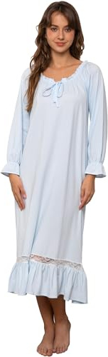 Nanxson Nattklänning Kvinna Bomull Pyjamas Långärmad Locker Fit Nattklädsel Nattkläder Loungewear, Blå, M