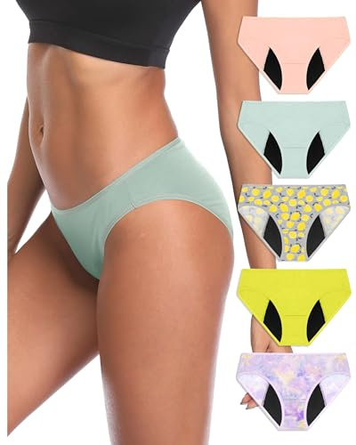 Neione Mujer Bragas Menstruales Braguita Bikini para Regla Período Postparto Flujo Abundante Ropa Interior Brasileña Pack de 5 Joyance S