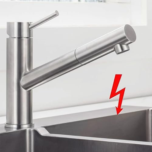 ONECE Robinet de Cuisine Basse Pression, Mitigeur de Cuisine avec Douchette Extensible, Robinettrie d'évier Rotatif à 150°, Acier Inoxydable Brossé, Mousseur Démontable