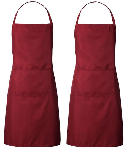LATRAT Lot de 2 tabliers de cuisine imperméables avec 2 poches pour cuisine, barbecue, cuisine, jardinage, restaurant, rouge, rouge, 67 * 74cm