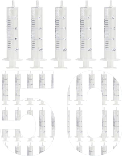 50 pezzi Siringhe 20mL, Siringhe da Laboratorio Siringa in Plastica Senza Ago, Siringa di Alimentazione, Siringa per Liquidi, Adatta per Laboratori Scientifici, Misurazione, Versamento, Ricarica