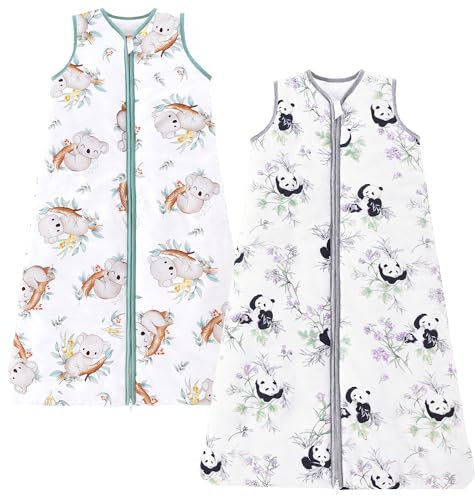 Chilsuessy Schlafsack Baby 2.5 Tog Winterschlafsack Babyschlafsack aus reine Baumwolle Winter Schlafanzug ohne Ärmel 70-130cm für Neugeborene und Kinder, Koala + Panda, 130cm/Baby Höhe 120-140cm